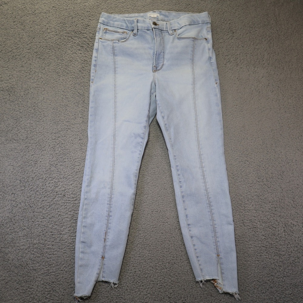 Good American Skinny Jeans Light Indigo Seamed Step Hem GLJE014T Size 15
